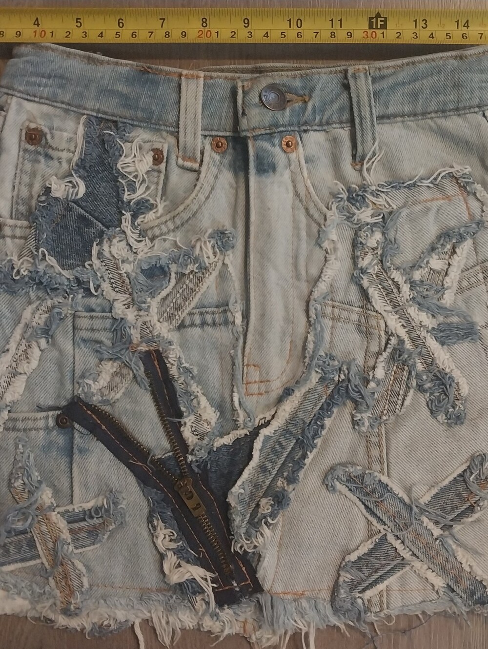 Upcycled Denim Skirt with Patchwork Zipper Detail